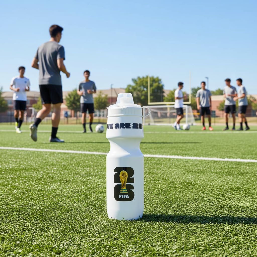 Official 2026 FIFA World Cup 24oz Refillable Squeeze Water Bottle - BPA-Free, Reusable, Dishwasher Safe with Pull-Top Cap - Designed for Everyday Use