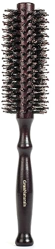 Round Styling Hair Brush - 1.75 Inch Diameter - Boar + Nylon Bristles for Blow Drying, Curling, and Styling Hair - Natural Wooden Handle for Women