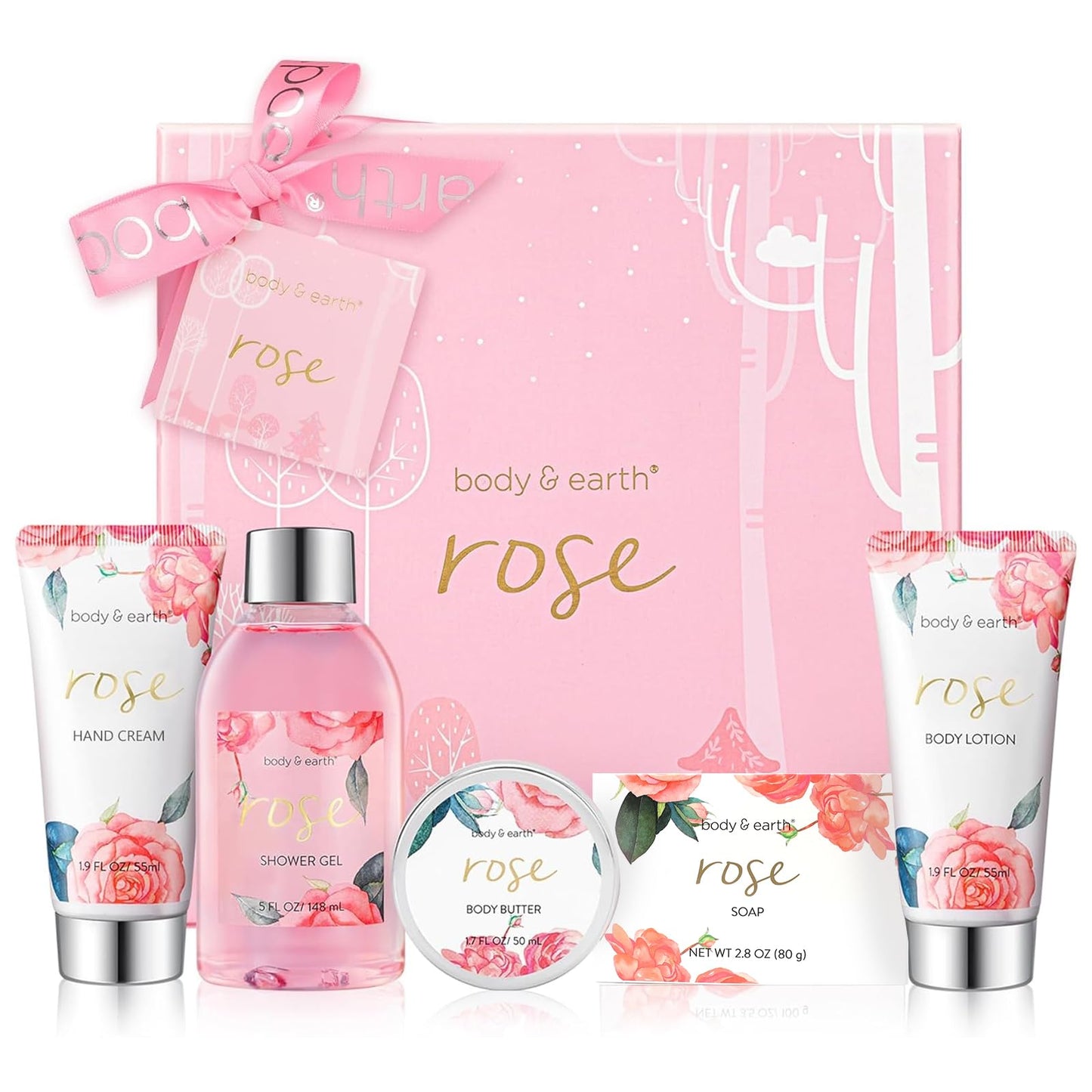 Bath and Body Gift Set for Women, Body & Earth 5 Pcs Rose Spa Gifts for Women, Self Care Kit, Lotion Set for Her, Birthday, Mothers Day Presents