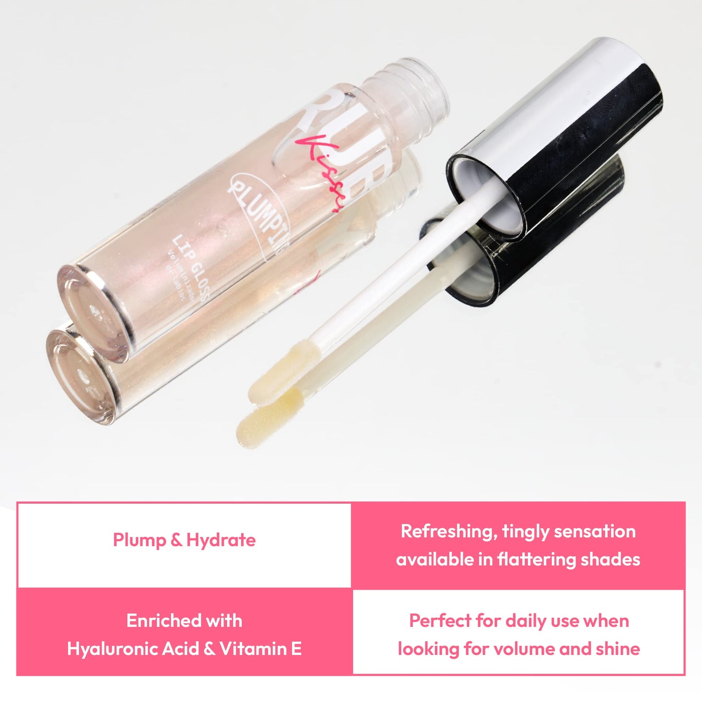 Ruby Kisses Hyaluronic Lip Gloss, High-Shine Volumizing Plumping Hydrating