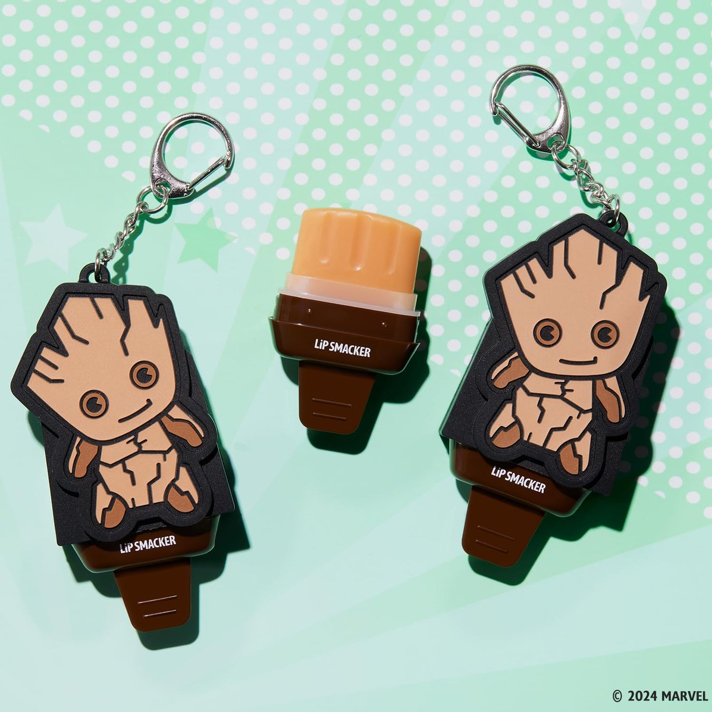 Lip Smacker Marvel Guardians of the Galaxy Lippy Pals, Clear & Glossy, Fun & Giftable, Cruelty Free - Groot Beer (Keychain)