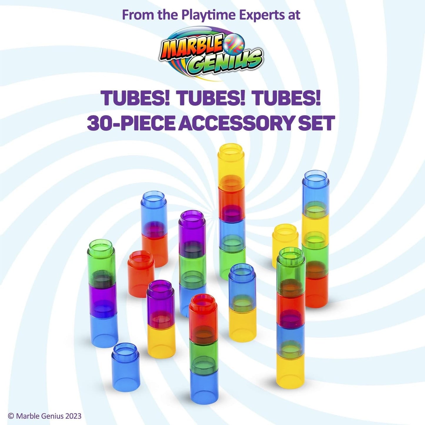 Marble Genius Tubes 30pcs – Marble Run Accessory Set, STEM Building & Educational Construction Add-On Kit for Kids Ages 4+