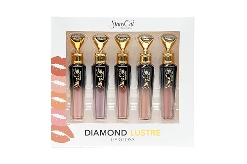 StansOut Diamond Lustre Lip Gloss Bundle - 5 Pack - New Exquisite Packaging - Fancy Warm, Light, Pink, Sugar, Bare - Vitamin E & Argan Oil Infused -
