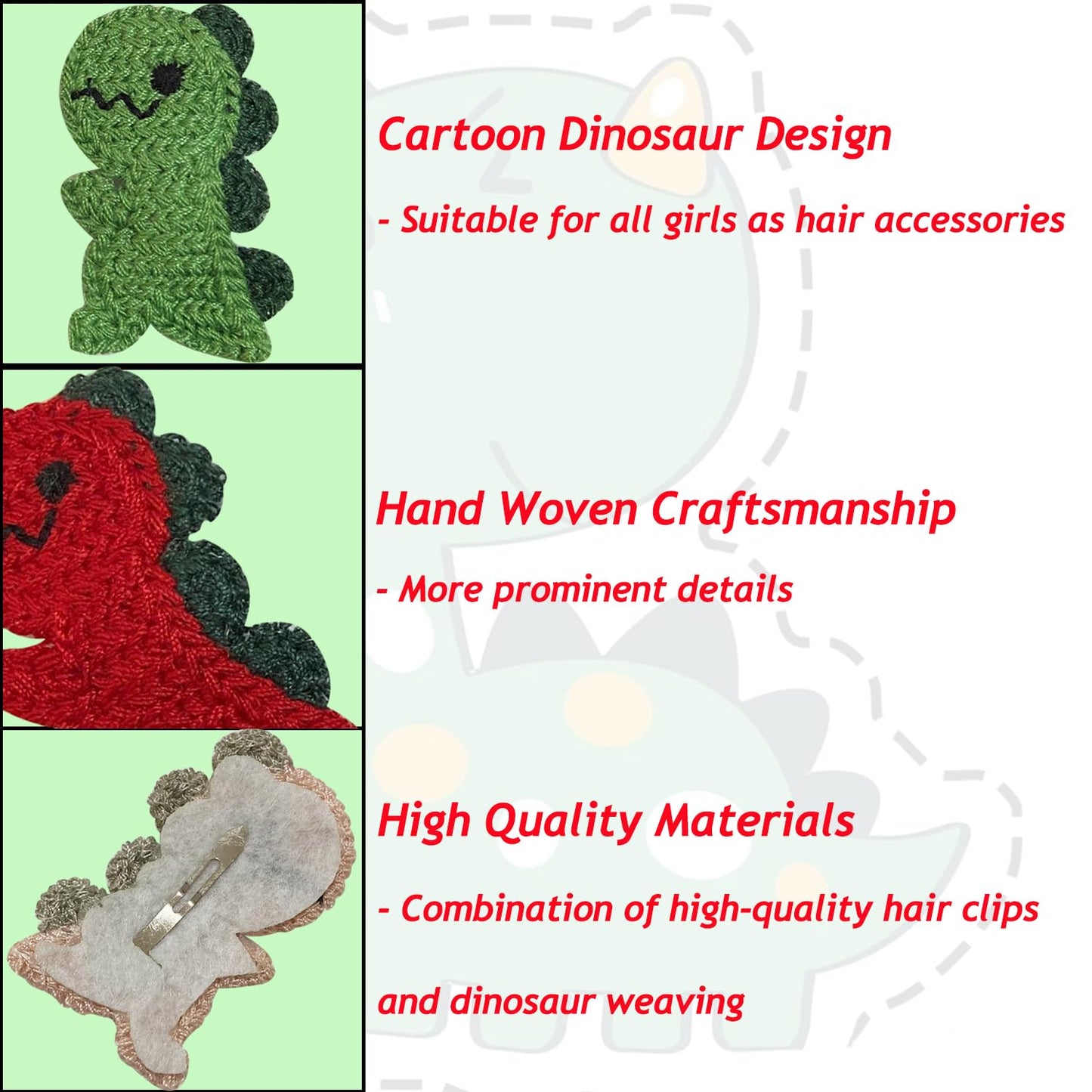 10 Piece Dinosaur Snap Hair Clips, Cute Barrettes and Cartoon Hairpins for Women, Girls, Toddlers, and Kids