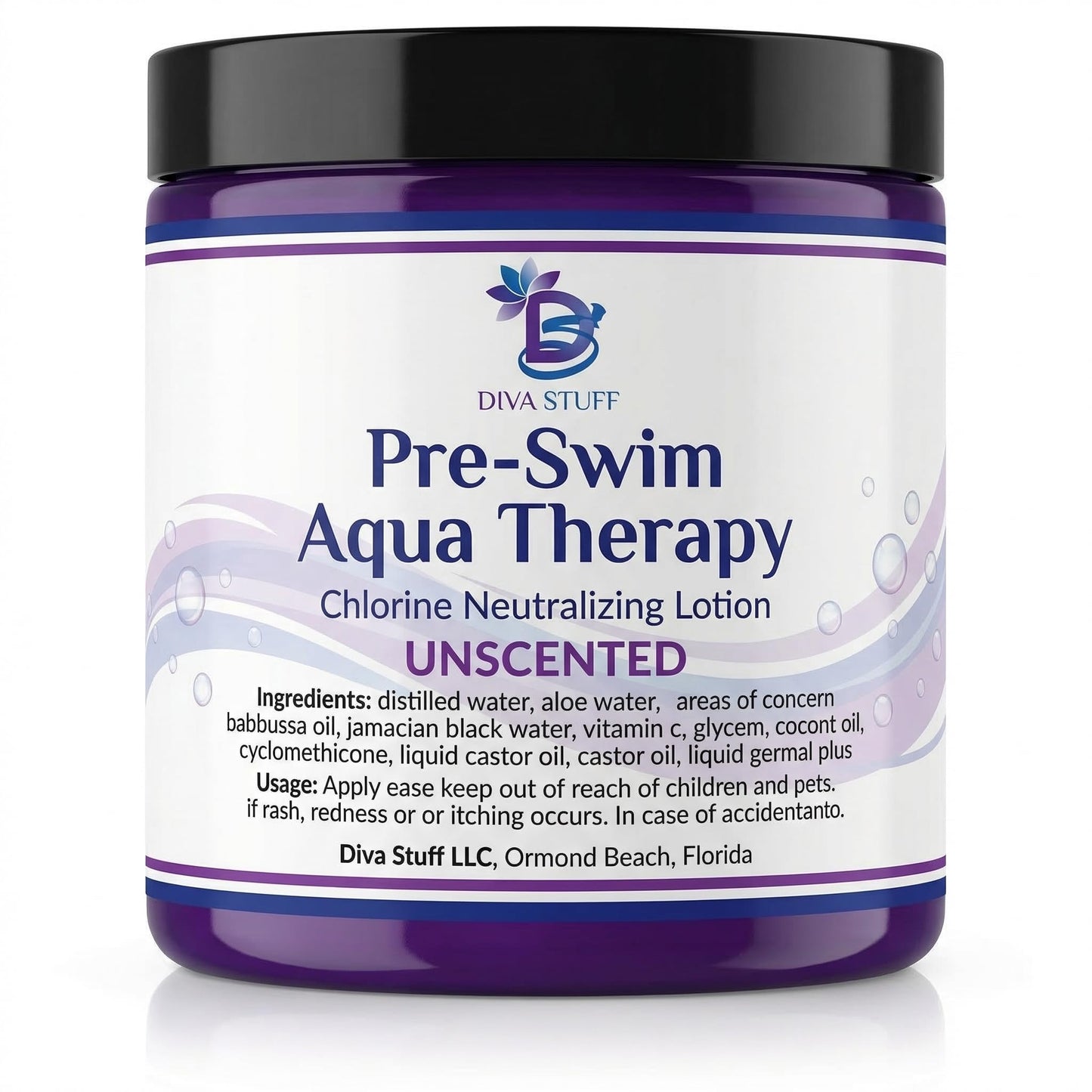 Diva Stuff Pre-Swim Aqua Therapy Chlorine Neutralizing Body Moisturizing Lotion for Swimmers, Protects Skin from Chlorine & Salt Water, 8 oz - Made