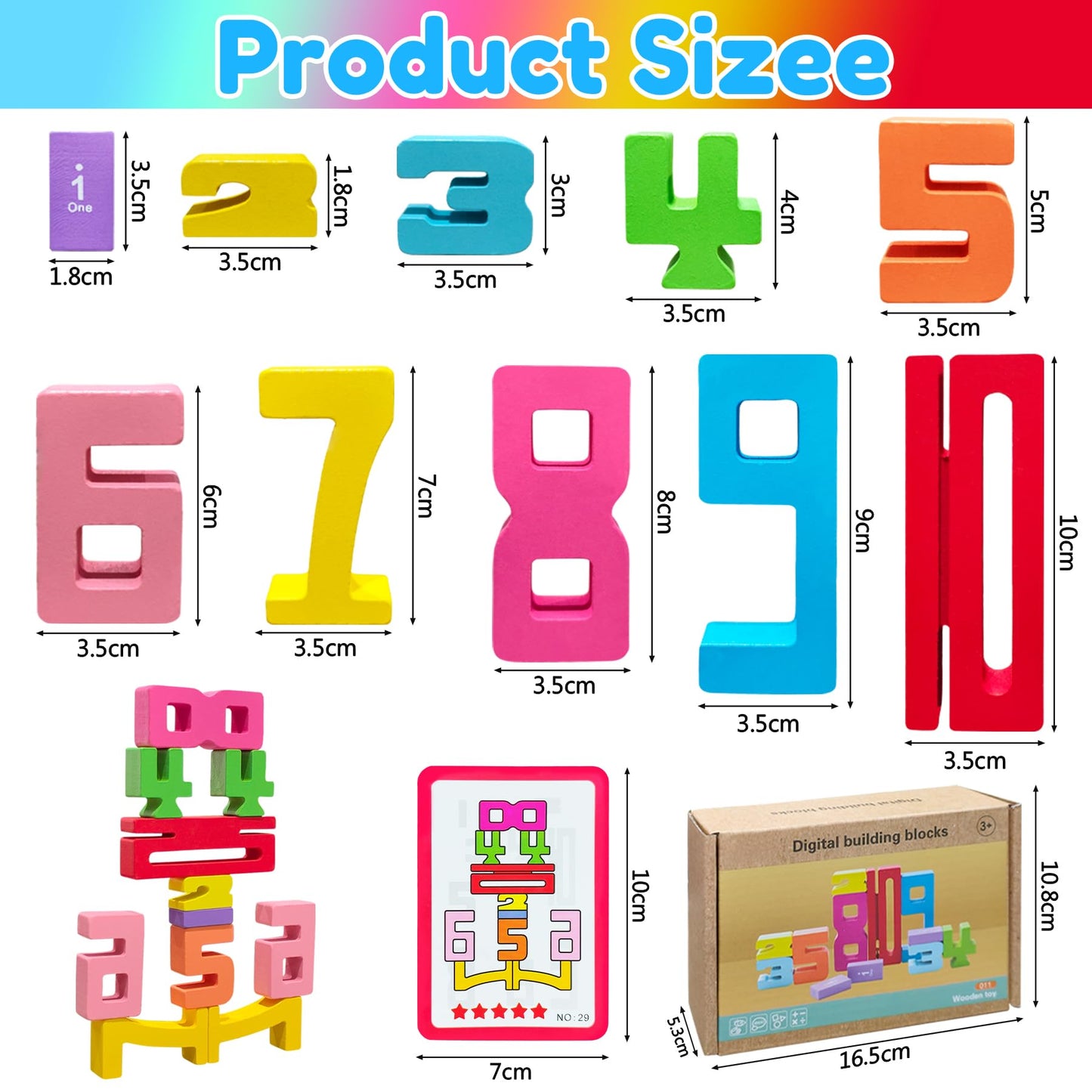 XPQKDC Wooden Number Building Blocks 20pcs – Stacking Digital Blocks 1-10 for Kids Ages 3+, Educational Balance & Learning Toy Gift