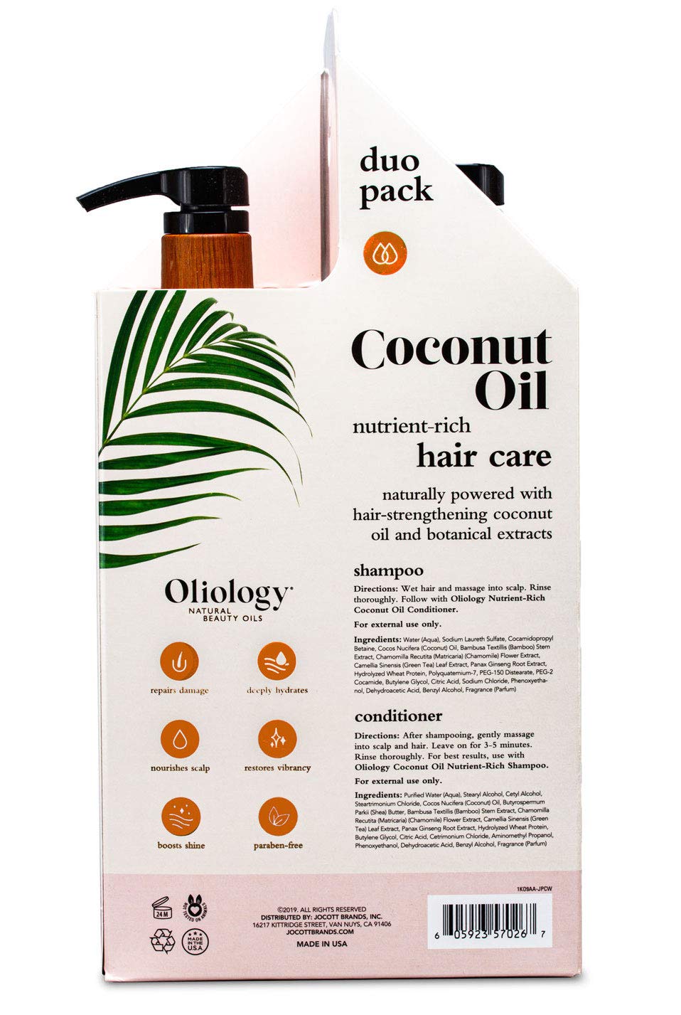 Oliology Nutrient Rich Coconut Oil Shampoo & Conditioner Combo Pack - Helps Restore Damaged Hair | Provides Intense Shine | Moisturizing | Made