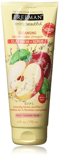 Freeman Cleansing Apple Cider Vinegar Clay Mask & Facial Scrub, Face Mask Tones, Purifies, Flawless Complexion, Clay and Pumice Exfoliate Pores, All