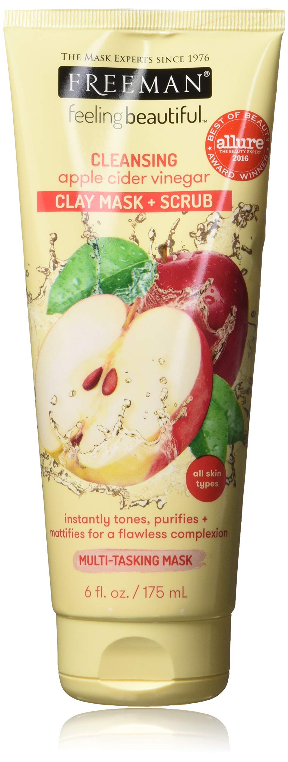 Freeman Cleansing Apple Cider Vinegar Clay Mask & Facial Scrub, Face Mask Tones, Purifies, Flawless Complexion, Clay and Pumice Exfoliate Pores, All