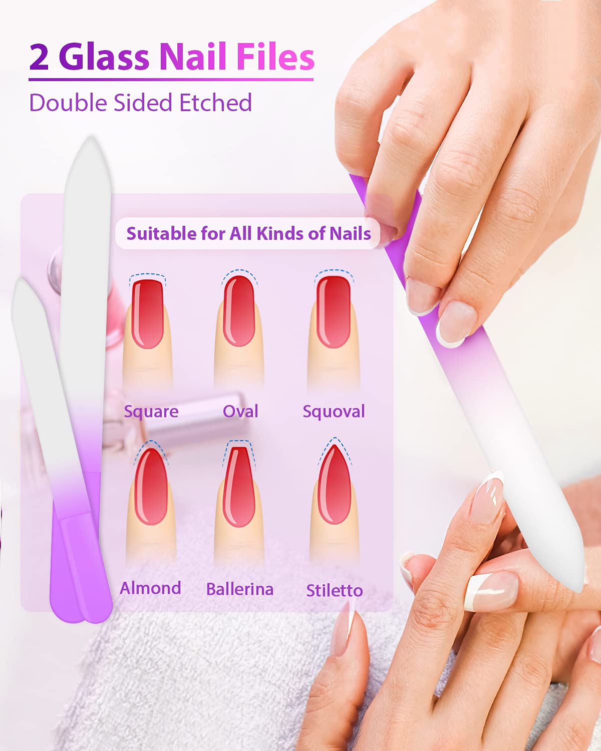 Glass Nail File and Nail Shiner, 4PC Crystal Nail File and Nano Glass Nail Buffer, Premium Set with Case, Professional Manicure Tool Fingernail Czech
