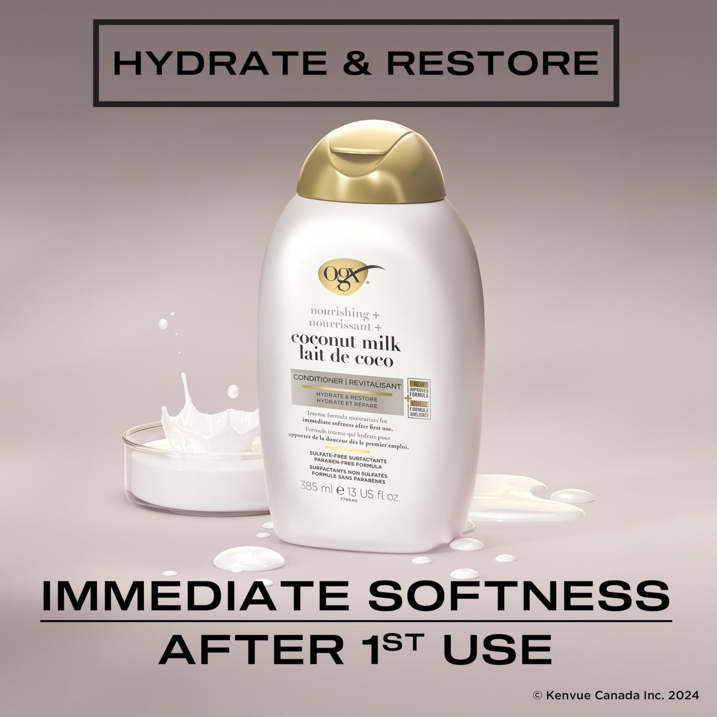 OGX, Hair Conditioner, Sulfate-Free, Nourishing Coconut Milk, 13 Fl Oz