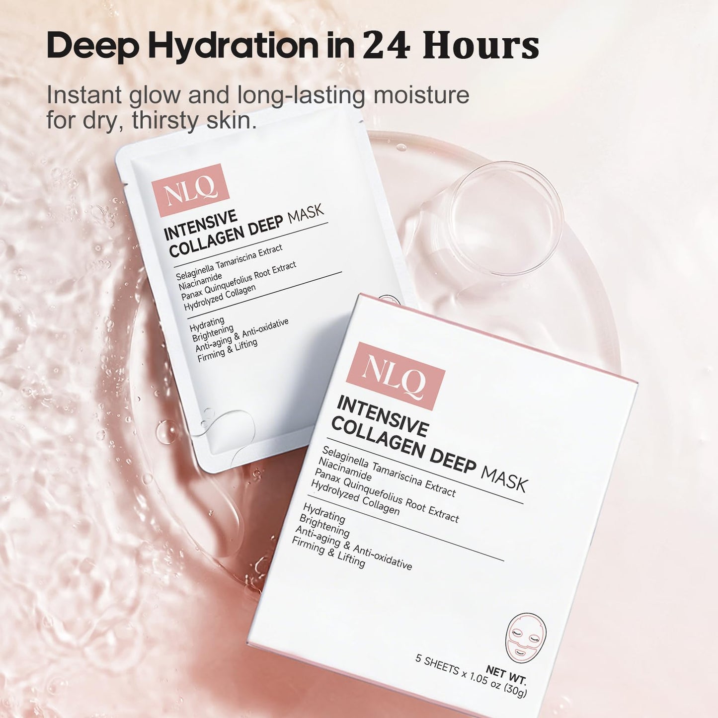 NLQ Intensive Collagen Deep Mask Skincare, Hydrating Overnight Face Mask for Glass Skin, Pore Refining, Firming & Plumping, Travel Essentials