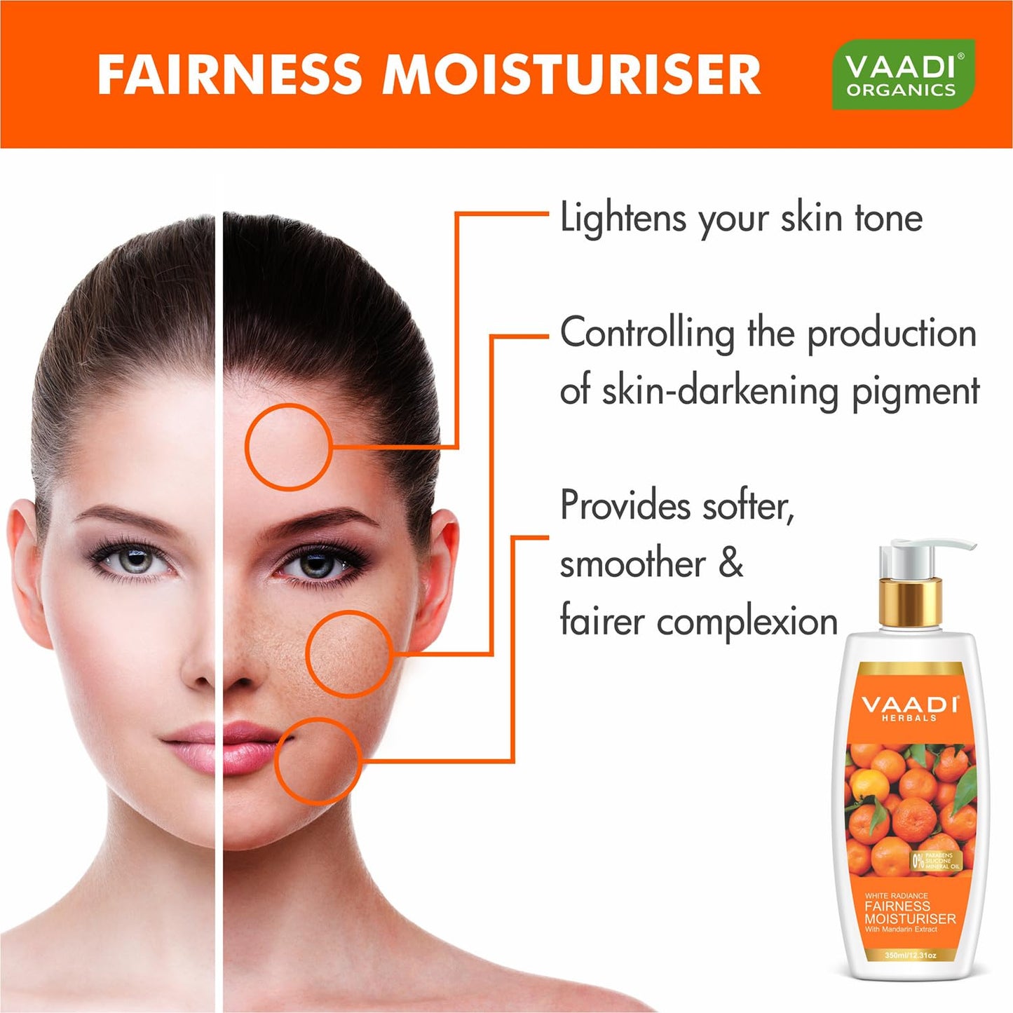 Vaadi Herbals Fairness Moisturizer Lotion With Mandarin And Silk Extract - Vitamin C Rich Mandarins Effectively Lightens Your Skin Tone While Deep