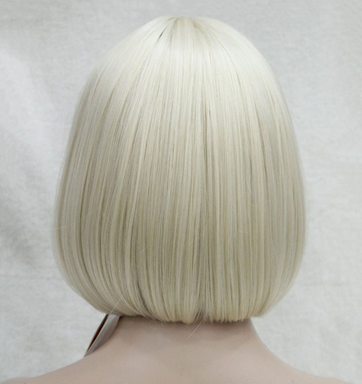 Lydell 8" Straight Short Bob Hair Flat Bangs Cute Central Dot Skin Top Heat Resistant Synthetic Wigs (614 Pale Blonde)