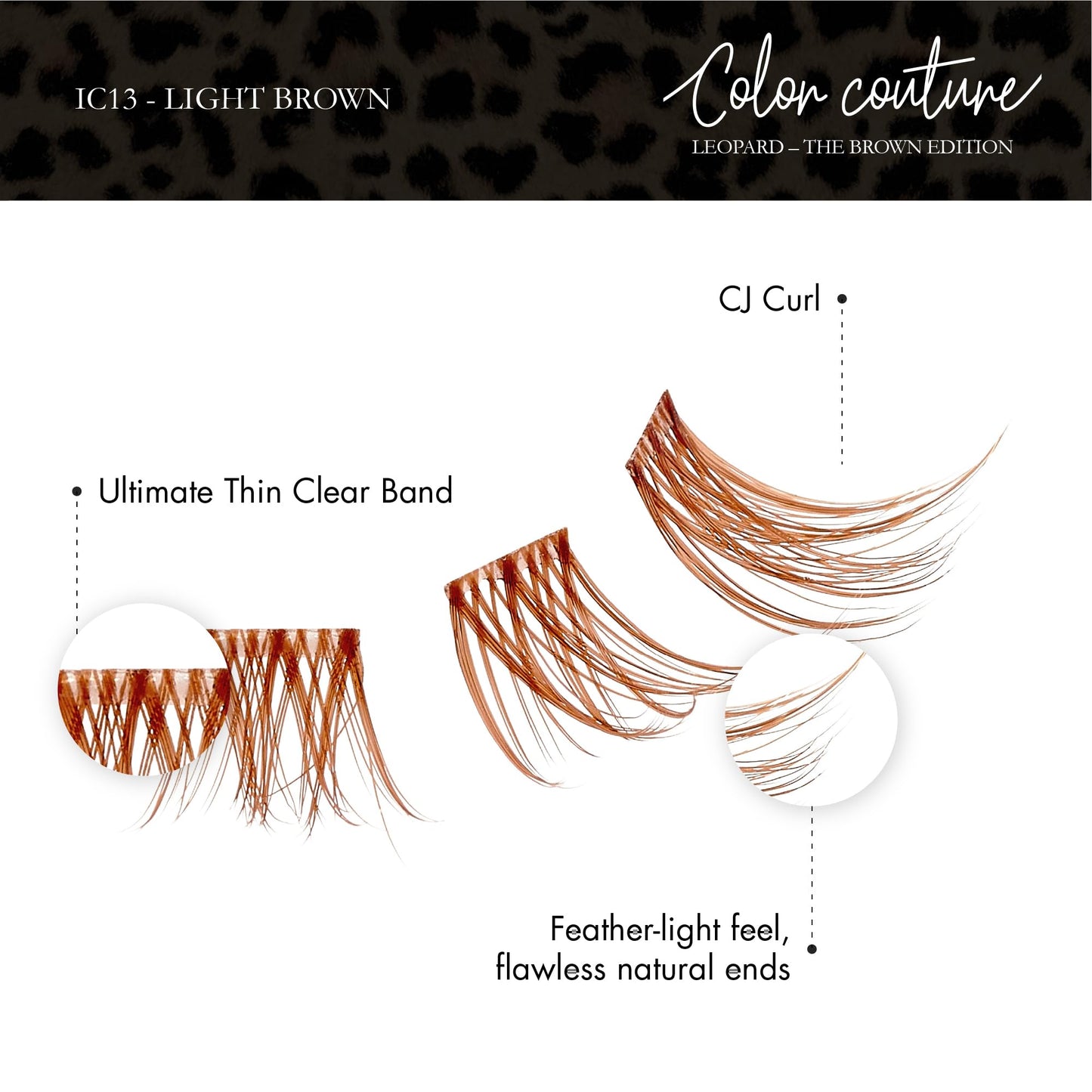 I-Envy Color Couture Leopard - The Brown Edition, 30 Faux Mink Lash Clusters, Thin Band, Customizable, Long-Lasting, Natural Look DIY Color Eyelash…