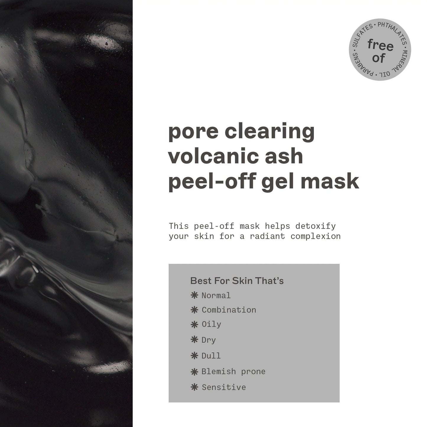 FREEMAN Pore Clearing Volcanic Ash Peel-Off Gel Facial Mask, Deep Cleansing, Removes Dirt From Pores, Not Over-Drying, Easy-to-use, For Men, 6