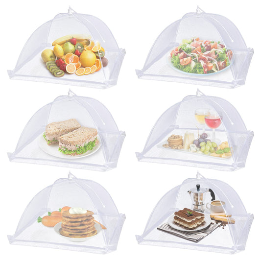 Lauon 6-Pack Large Mesh Food Covers – 17"x17" Pop-Up Tents, White Nylon Umbrella Screens for Outdoor BBQ, Picnics, Camping, Parties