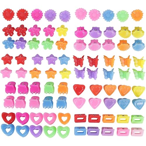 Lawie 90 Pack Small Mini Rainbow Flower Star Heart Butterfly Plastic Hair Claw Clips Jaw Barrettes Grip Clamps Pins Updo Decorative Bun Bangs Braids