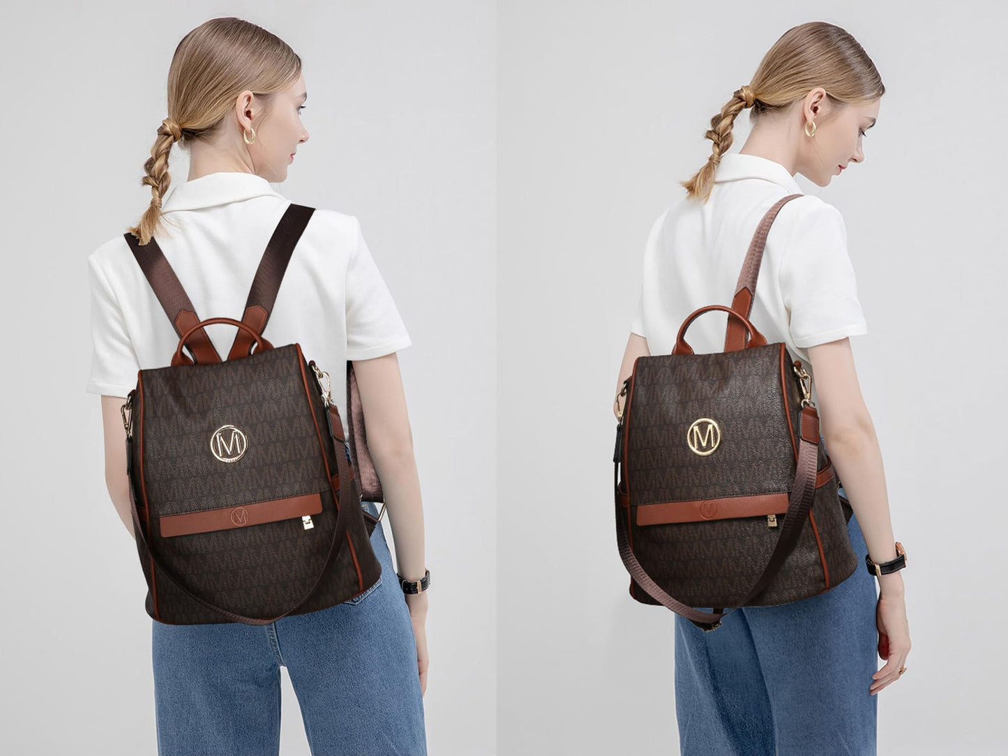 MKP Women Fashion Backpack Purse Multi Pockets Signature Anti-Theft Rucksack