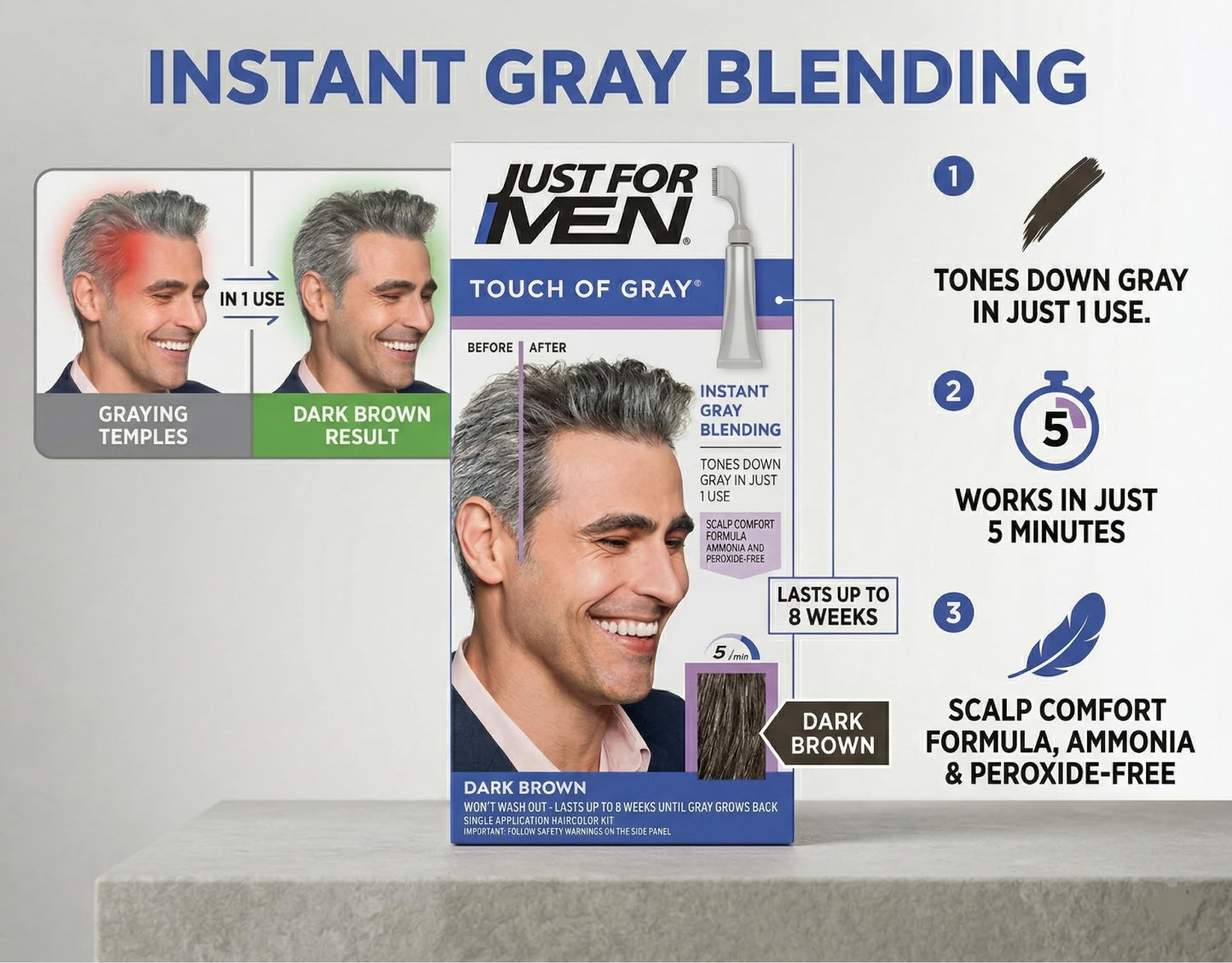 Just For Men Touch Of Gray Hair Treatment T-45 Dark Brown, 1 Each (Pack Of 10)