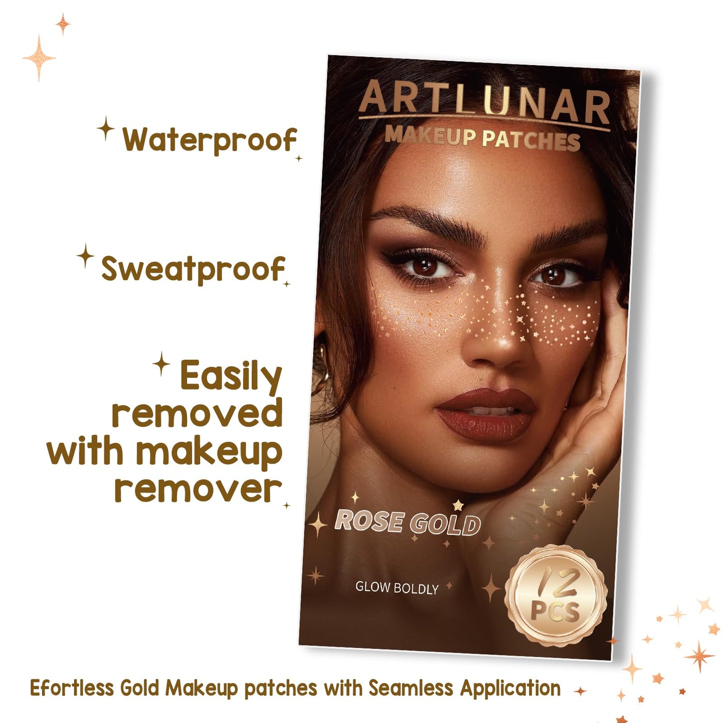 Artlunar 12Pcs Face Glitter Makeup Patches, Glitter Makeup Accessories for Women & Girls, Perfect for Music Festivals, Easter, Concerts, Parties