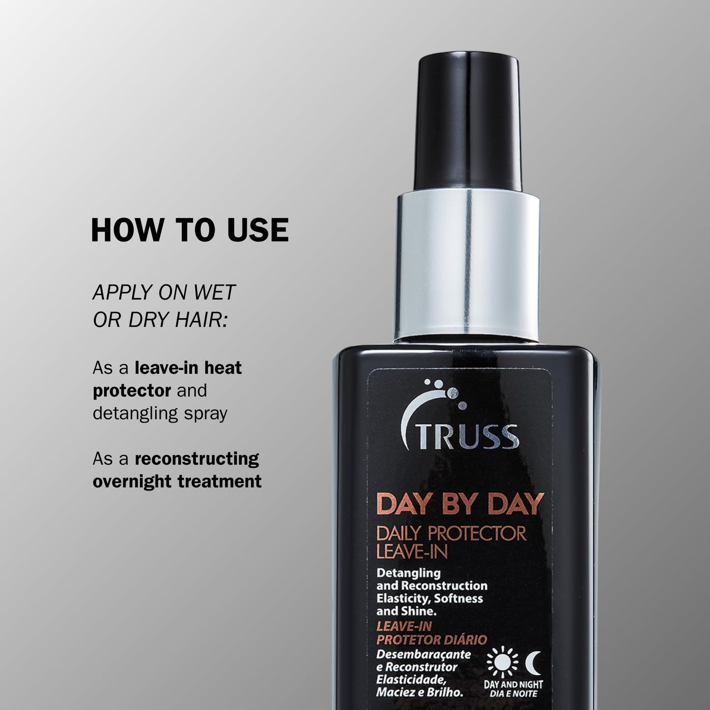 TRUSS Day by Day Leave In Conditioner Spray - Lightweight Detangling Spray & Heat Protectant for Hair - Restores Elasticity, Softness & Shine