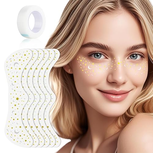 Glitter Freckles Face Tattoo, Temporary Sparkle Freckles, Waterproof & Sweatproof Face Glitter Tattoo for Party, Music Festival 6 Counts with 1