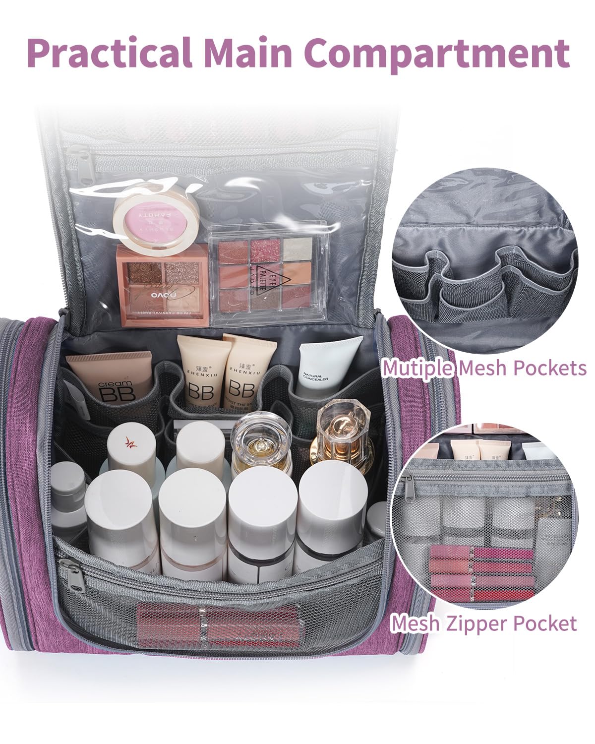 Narwey Hanging Toiletry Bag for Women Travel Makeup Bag Organizer Toiletries Bag for Cosmetics Essentials Accessories (Large, Greyish Blue) Beauty and Personal Care Narwey