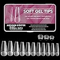 Cycullinyt 550pcs Coffin Soft Gel Nail Tips, 11 Sizes Medium Coffin Half Matte Nails Full Cover Acrylic Press on False Nail Tips No Trace