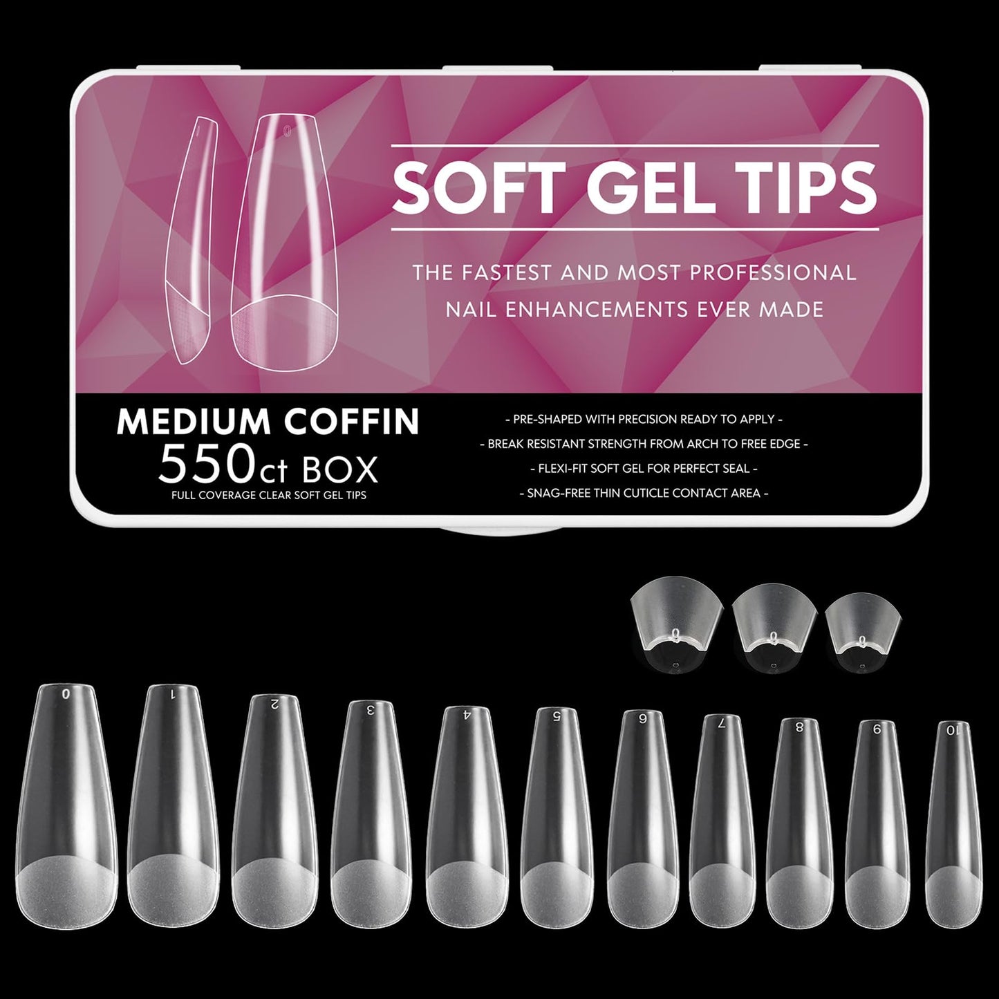 Cycullinyt 550pcs Coffin Soft Gel Nail Tips, 11 Sizes Medium Coffin Half Matte Nails Full Cover Acrylic Press on False Nail Tips No Trace