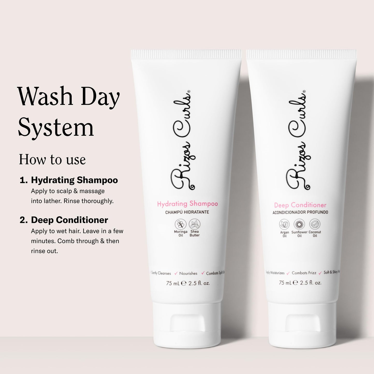 Rizos Curls Travel Wash Day Bundle, Hydrating Shampoo & Deep Conditioner Bundle, Moisturize Scalp, Gently Cleanse and Hydrate Curly Hair
