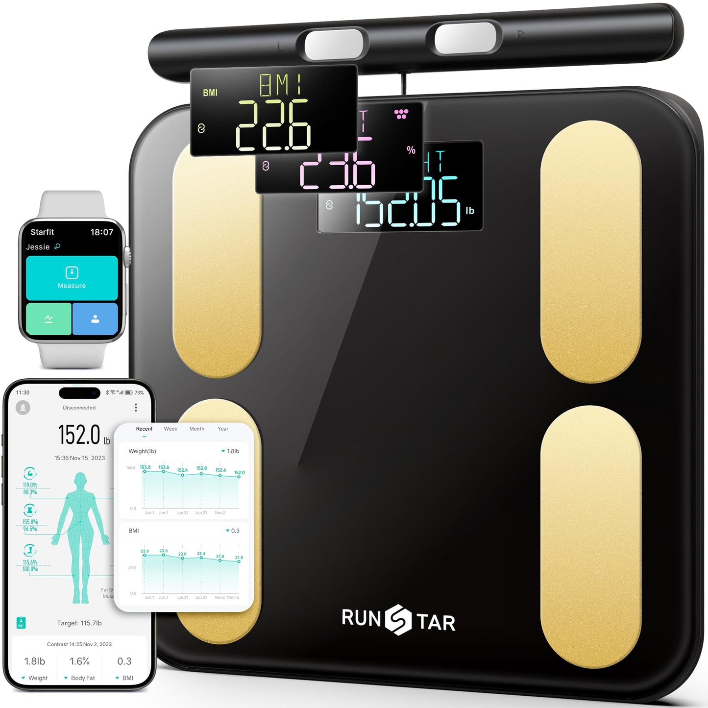RunStar Scale for Body Weight and Fat, BMI Muscle Mass to 28 Body Composition, FSA&HSA Eligible Digital Bathroom Scales 8-Electrode with Voice Prompt…