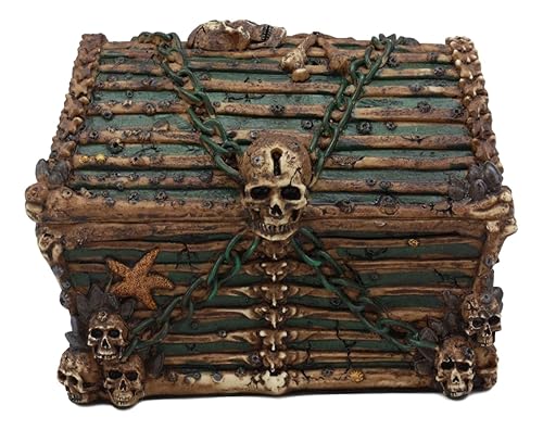 Ebros Pirate Davy Jones Ghost Haunted Sunken Ship Small Treasure Chest Box Featuring A Cross Chained Skull Jewelry Box Figurine As Decorative Secret…