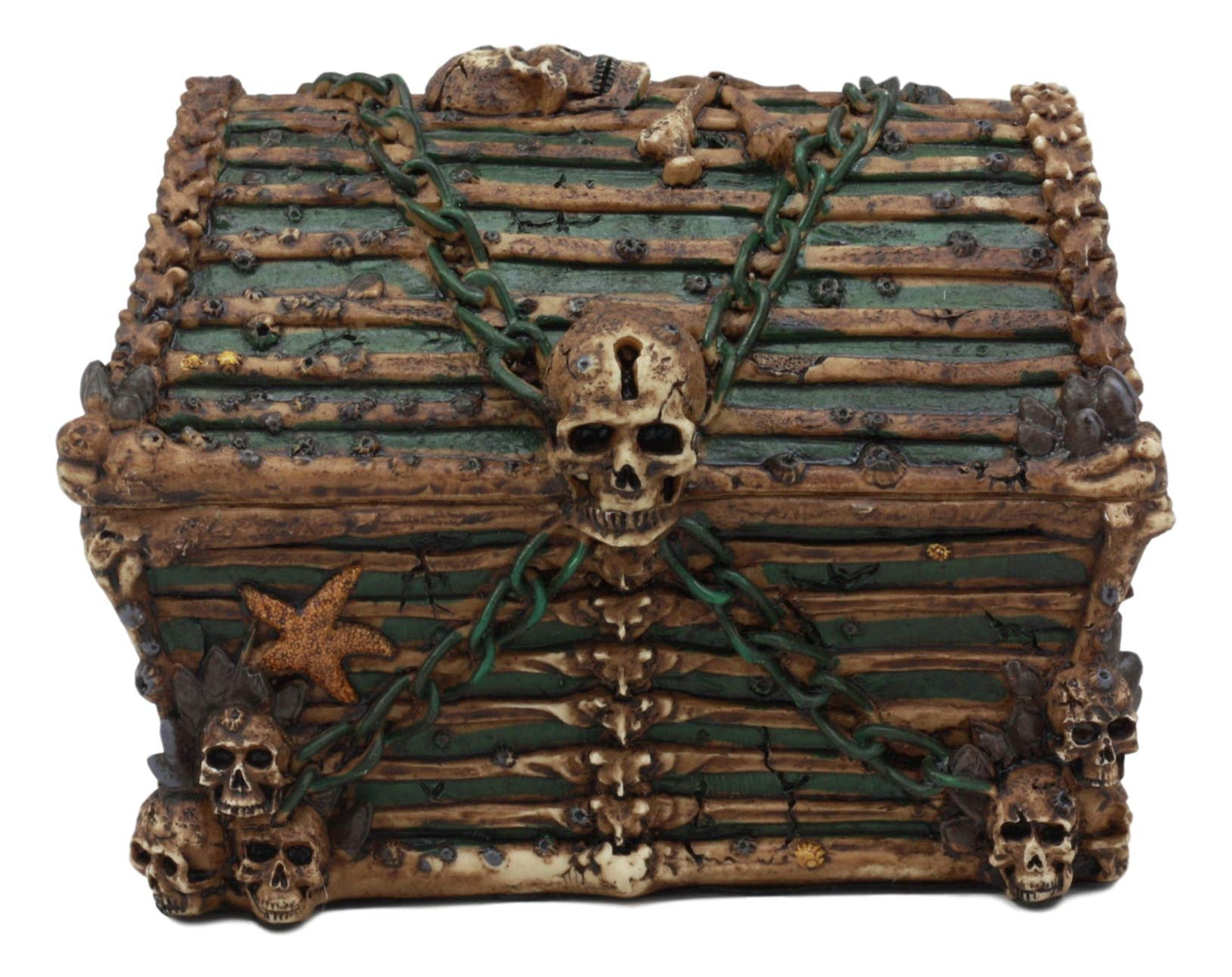 Ebros Pirate Davy Jones Ghost Haunted Sunken Ship Small Treasure Chest Box Featuring A Cross Chained Skull Jewelry Box Figurine As Decorative Secret…