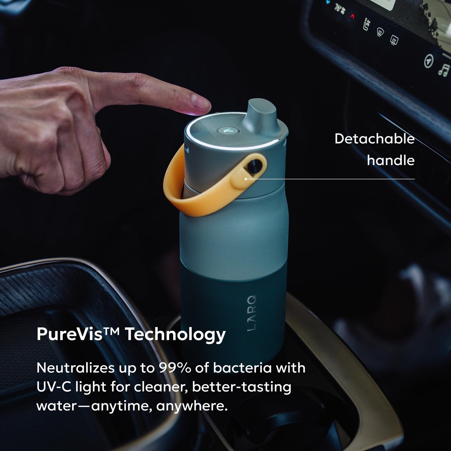 LARQ Bottle PureVis 2 23 oz - UV Water Purifier with Self-Cleaning, App Hydration Tracking, Filter Straw, Detachable Handle, Double-Wall Insulated…
