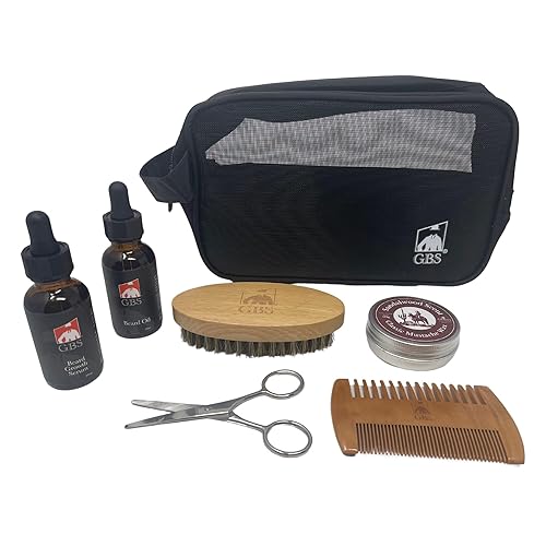 G.B.S Professional Beard Care Kit- Doppler Travel Bag, Professional Trimming Scissor, Multi-Side Natural Wood Comb, Mustache Wax, Beard Oil, Beard