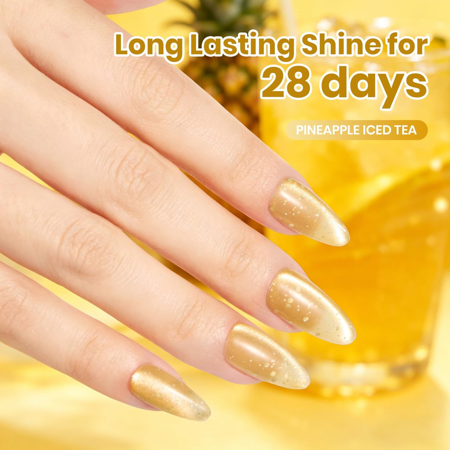 Beetles Pineapple Iced Tea Yellow Cat Eye Gel Nail Polish - 9ML Glitter Yellow Cat Eye Spring Gel Polish Magnetic Shimmer Effect Soak Off UV Nail Art Beauty and Personal Care beetles Gel Polish