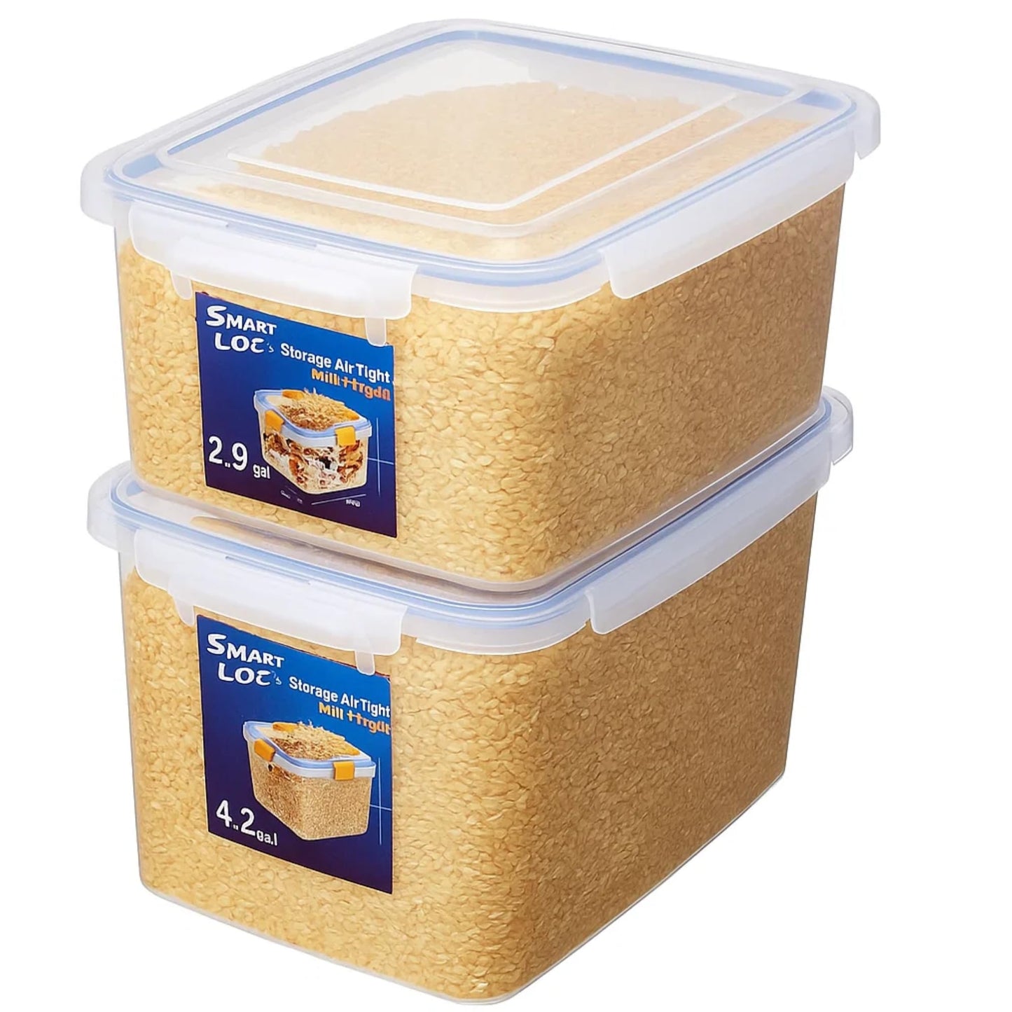 Lustroware Jumbo Food Storage Container Set of 2 with Lids - 12 & 17 Quart Airtight Latching Boxes, Heavy-Duty Stackable Bins for Rice, Flour, Pet…