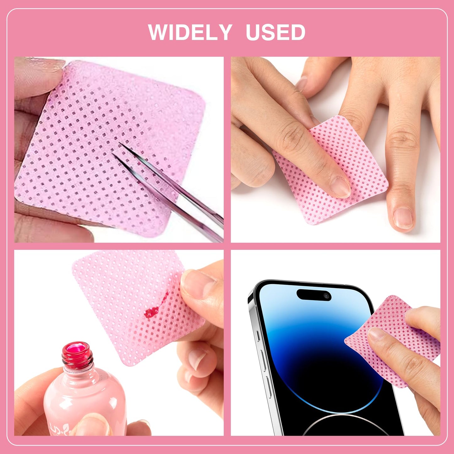 BLUERISE Lint Free Nail Wipes Pink 1200pcs Nail Polish Remover Pads Soft Absorbable Eyelash Extension Glue Cleaning Wipes