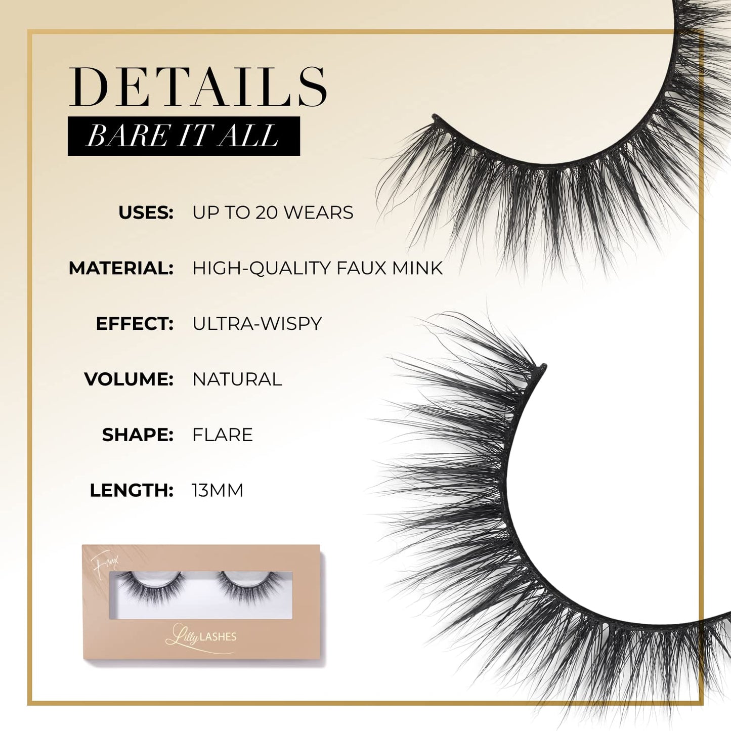 Lilly Lashes Everyday Bare it All Natural Lashes, Faux Mink Natural Eyelashes, False Eyelashes Everyday Use, Cat Eye Lashes, Individual Lashes