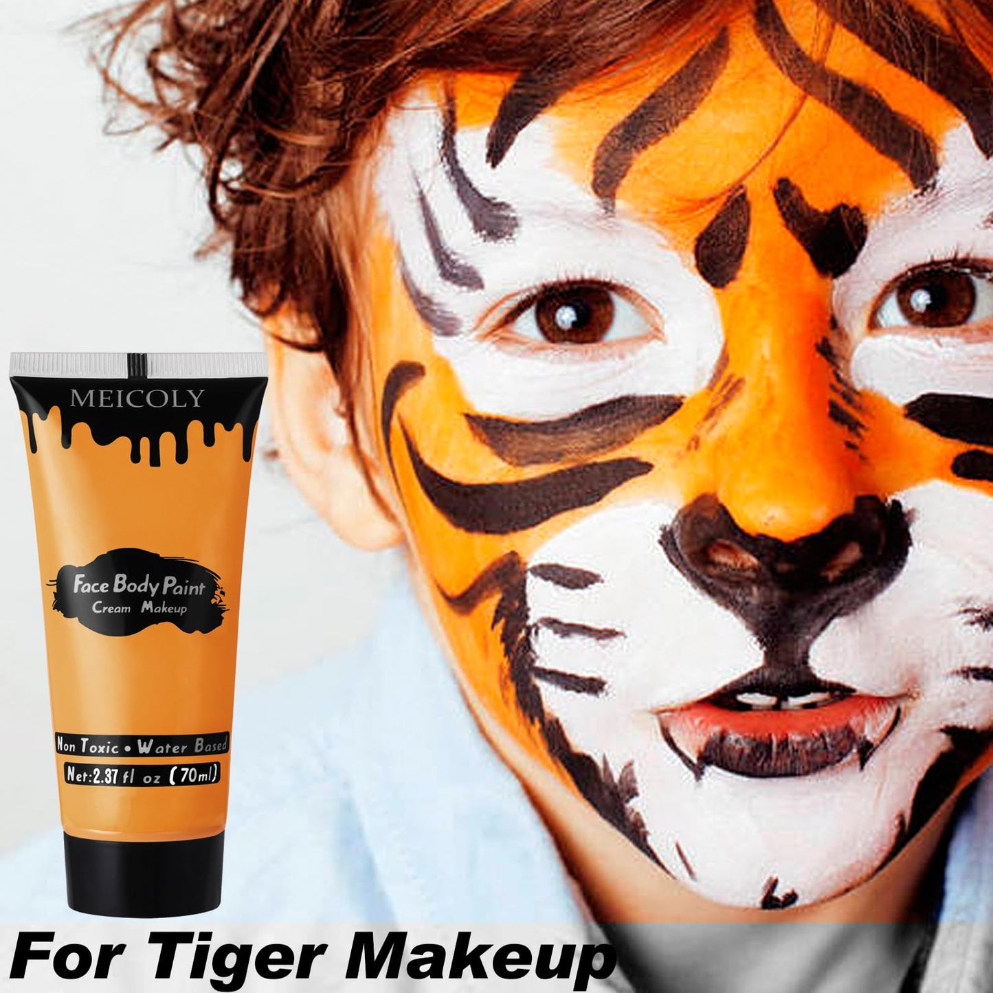 MEICOLY Orange Face Body Paint for Halloween SFX Special Effects Pumpkin Tiger Makeup,2.37Oz Large Tube Water Based Washable Face Paint,Non-Toxic Body Beauty and Personal Care MEICOLY