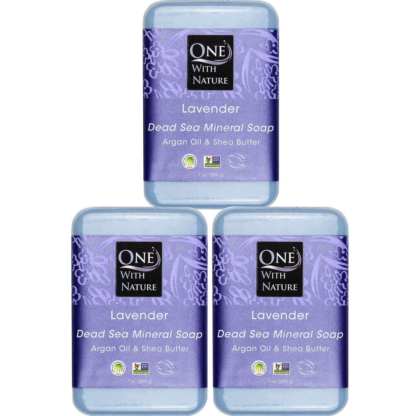 One With Nature Dead Sea Salt Lavender Soap 7oz 3-Pack - Soothing and Exfoliating Soap Bar with Dead Sea Minerals for Face & Body, for Men & Women