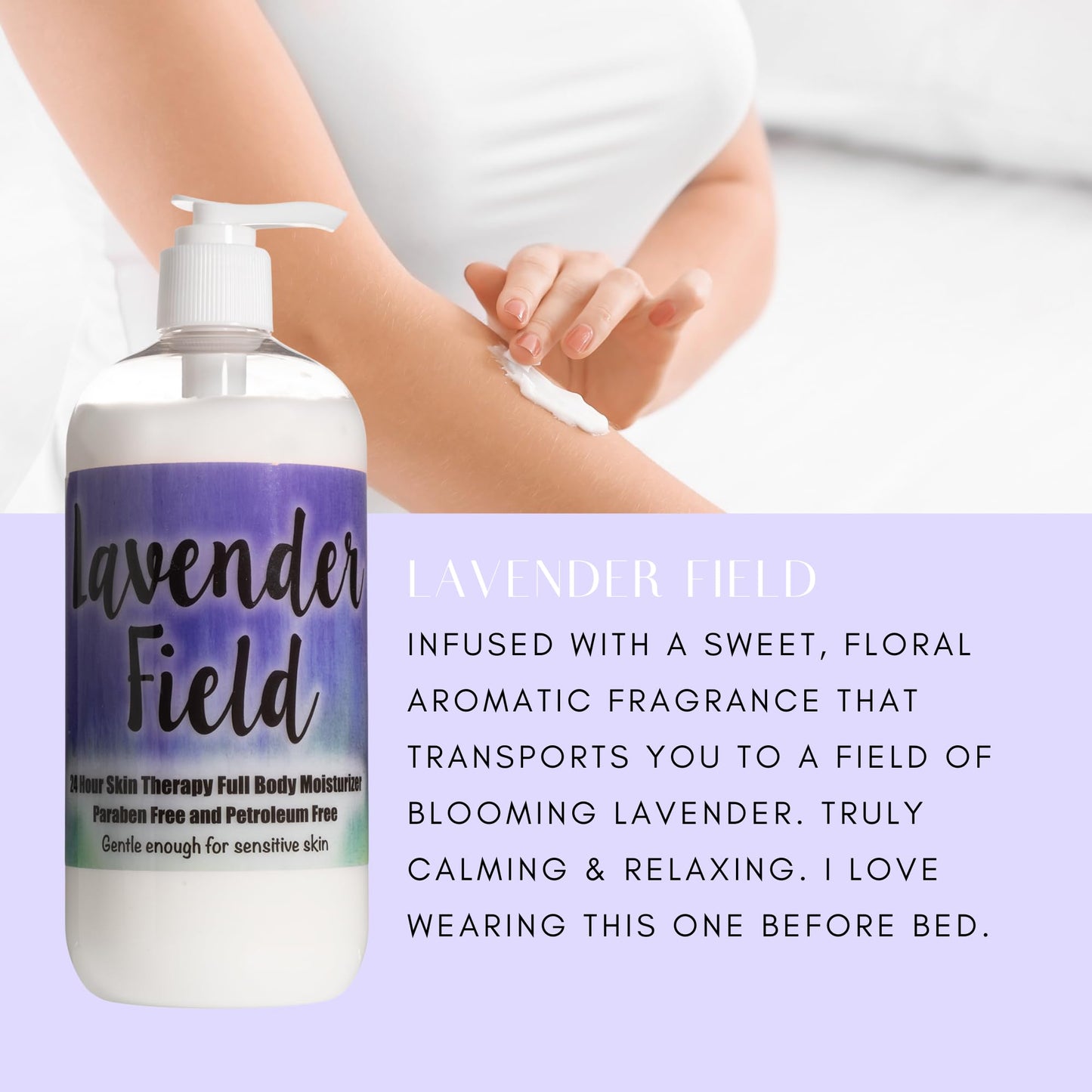 The Lotion Company 24 Hour Skin Therapy Lotion, Full Body Moisturizer, Paraben Free, Made in USA, Lavender Fields Relaxing Fragrance, w/ Aloe Vera, 16