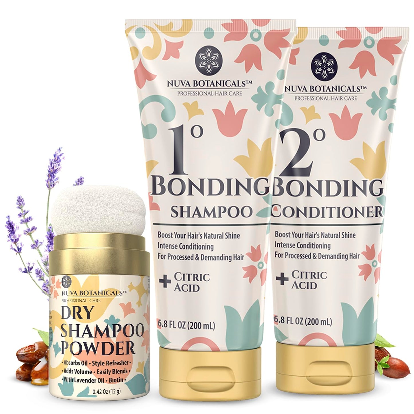 Dry Shampoo Powder with Biotin (0.42 oz) and Bonding Shampoo & Conditioner Set (6.8 Fl oz each) - Strengthening Formula to Restore Damaged Hair