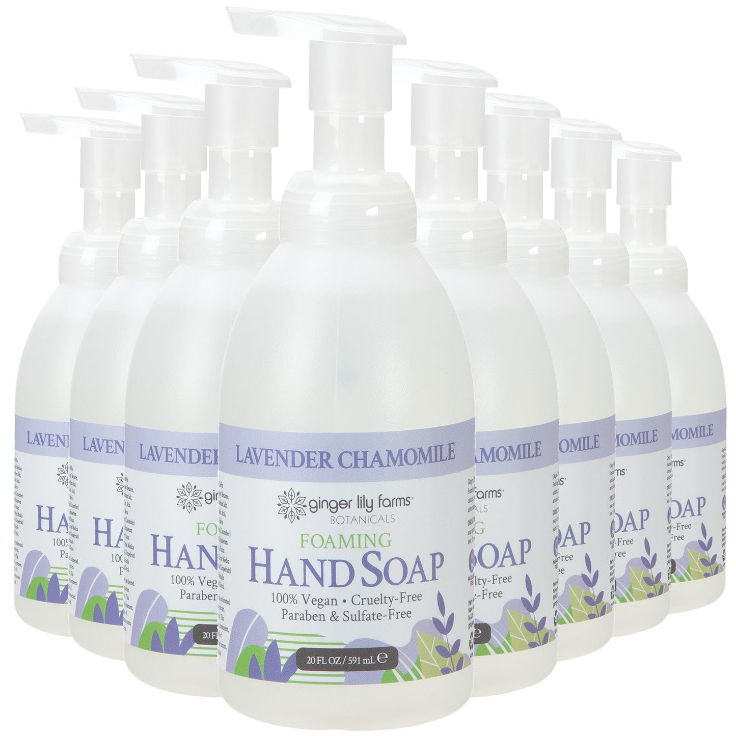 Ginger Lily Farms Botanicals All-Purpose Foaming Hand Soap Refill, 100% Vegan & Cruelty-Free, Lavender Chamomile Scent, 20 Fl Oz (Pack of 8)