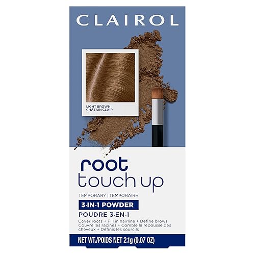 Clairol Root Touch-Up Temporary Concealing Powder, Light Brown Hair Color | Ammonia Free | Instantly Cover Roots + Define Eyebrows | On-the-Go Compact