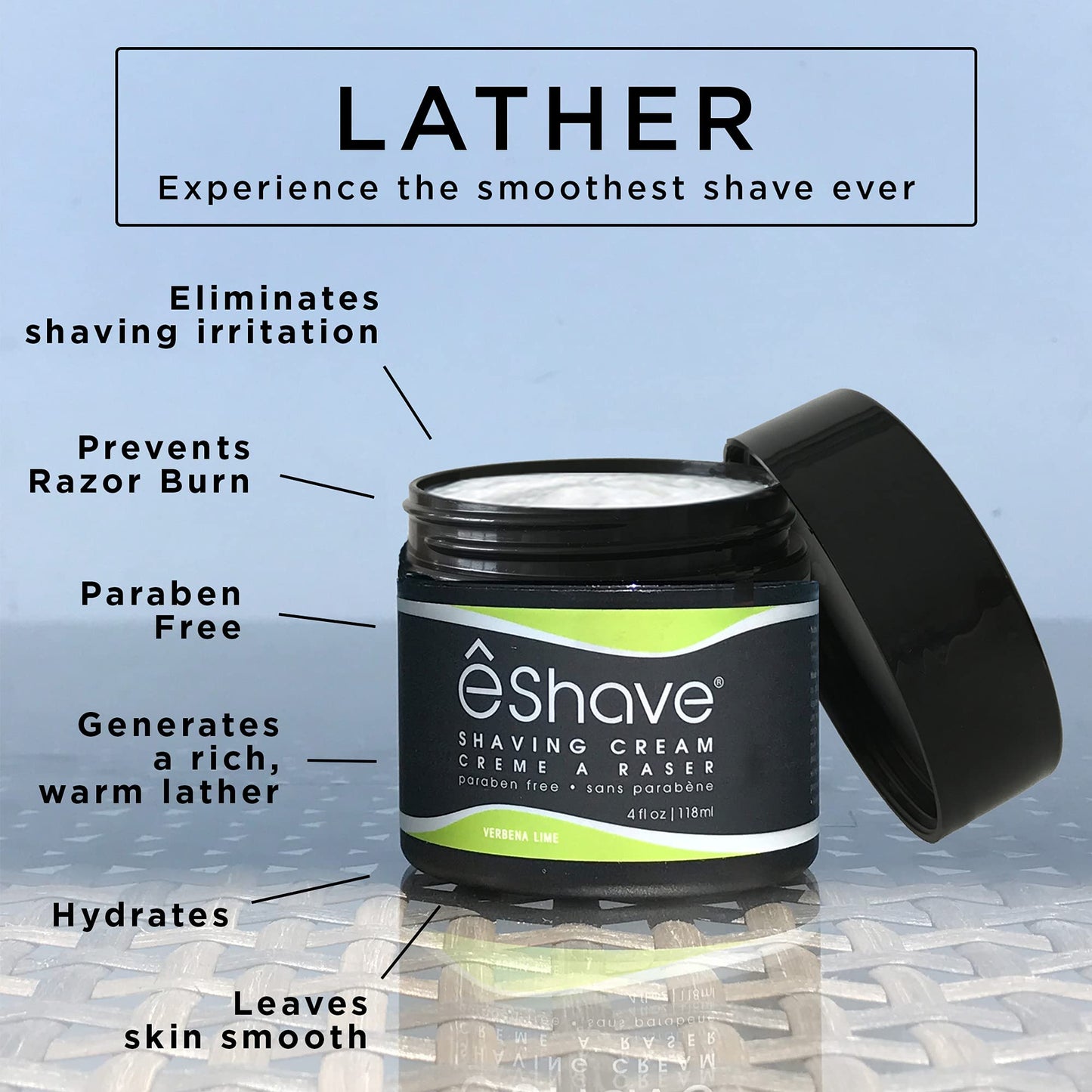 eShave Shaving Cream for Men, Verbena Lime, prevents shaving irritation and razor burn, generates a rich lather for a soft, silky, Smoothest Shave