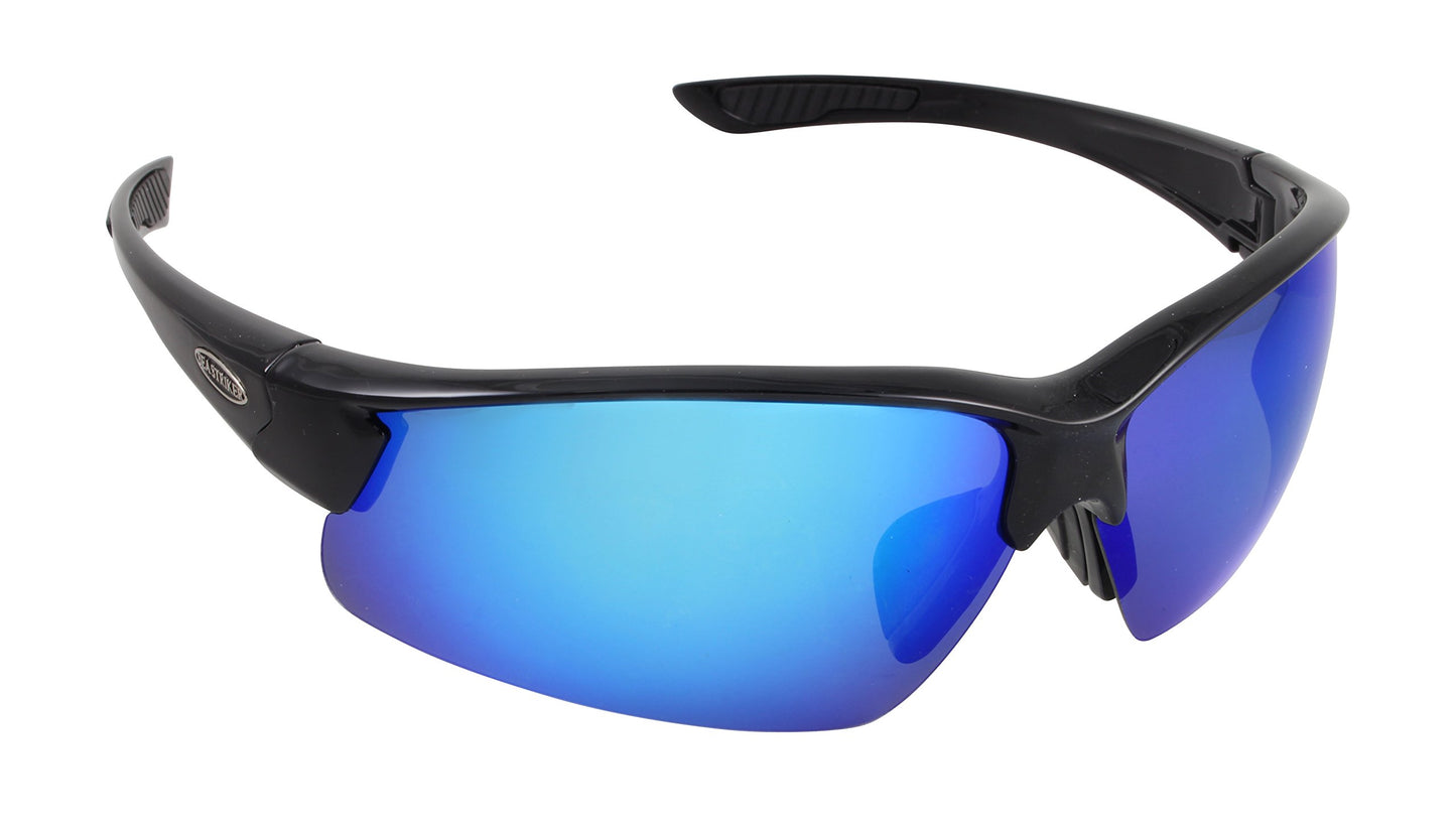 Sea Striker King Neptune Polarized Sunglasses, Black Frame/Blue Mirror