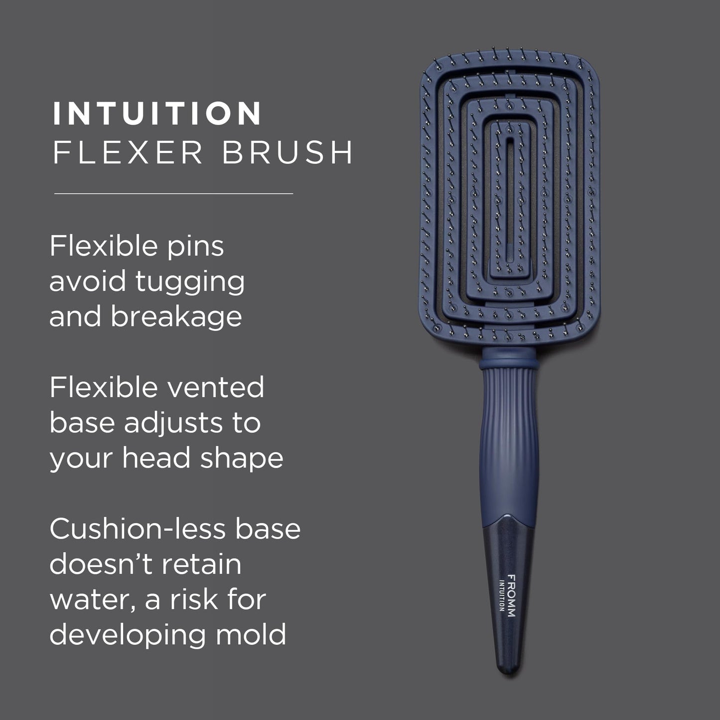 Fromm Professional Intuition Flexer Vent Brush for Blow Drying, Detangler Brush for Wet or Dry Medium to Thick Hair, Smooths Frizz and Flyaways, Navy