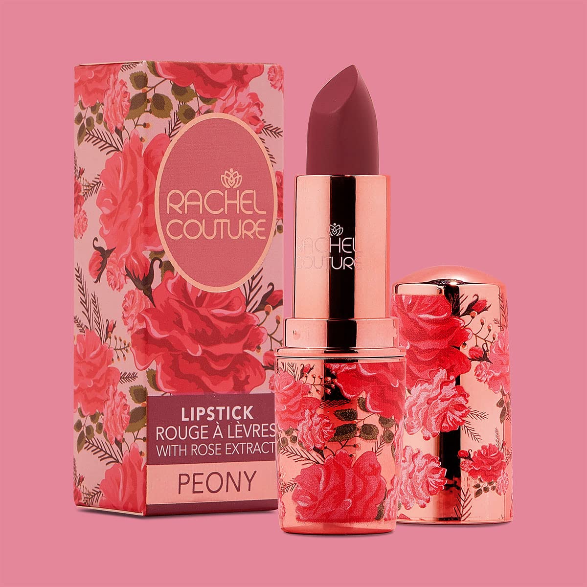 Rachel Couture Matte Lipstick with High Impact Color | Vegan & Cruelty Free | Infused with Rose Extract - 0.12 Oz - Peony